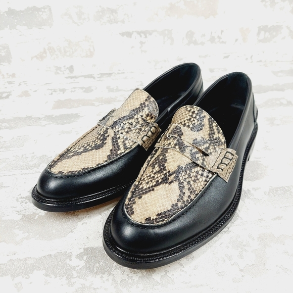 New VINNY'S Townee Panelled Snake-Effect Leather Penny Loafers B314 - Picture 2 of 14